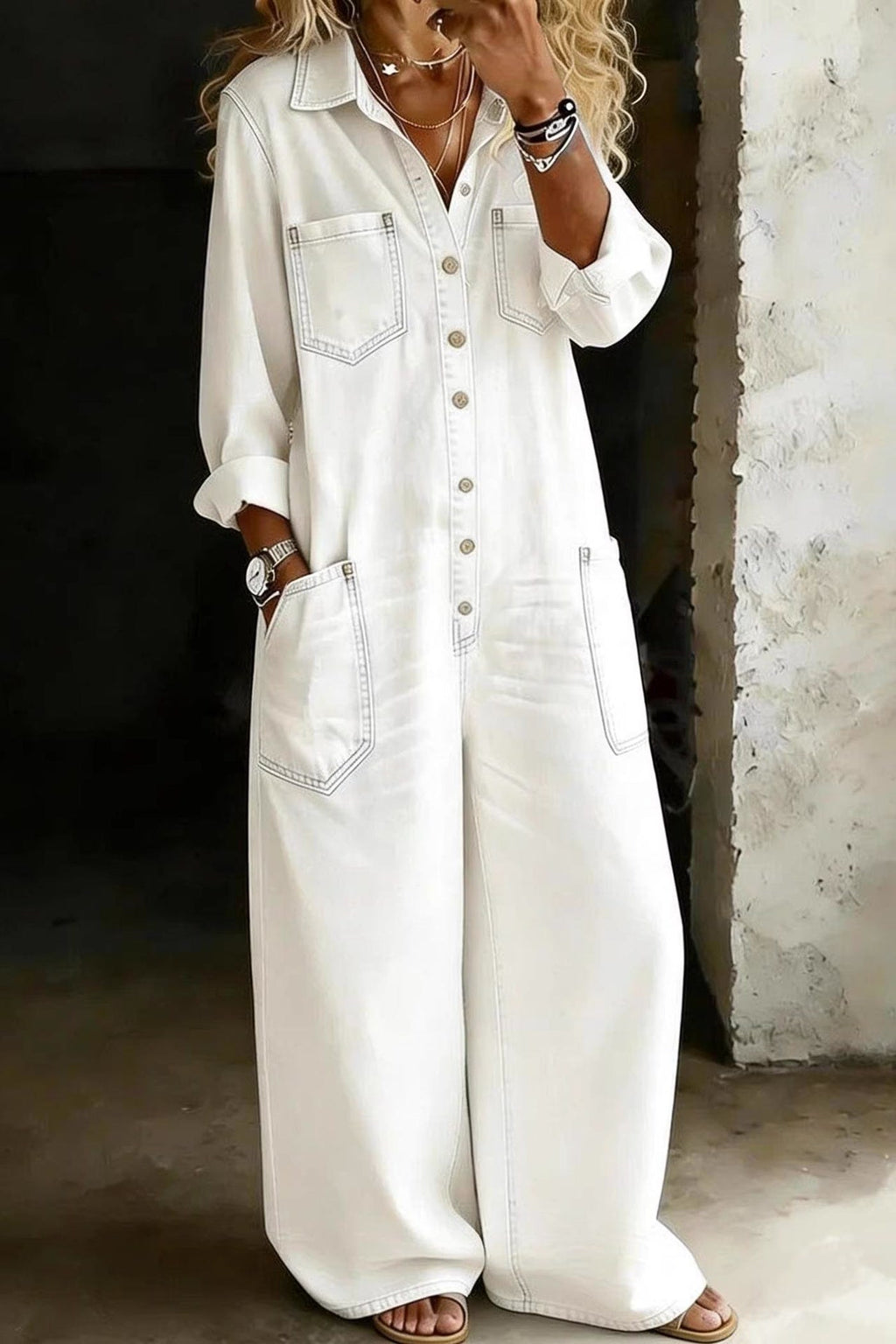 Salerno denim jumpsuit in white