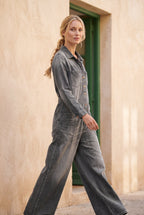 Salerno denim jumpsuit in grey, walking