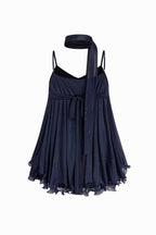Scintilla shimmer dress in dark navy, ruffle hem