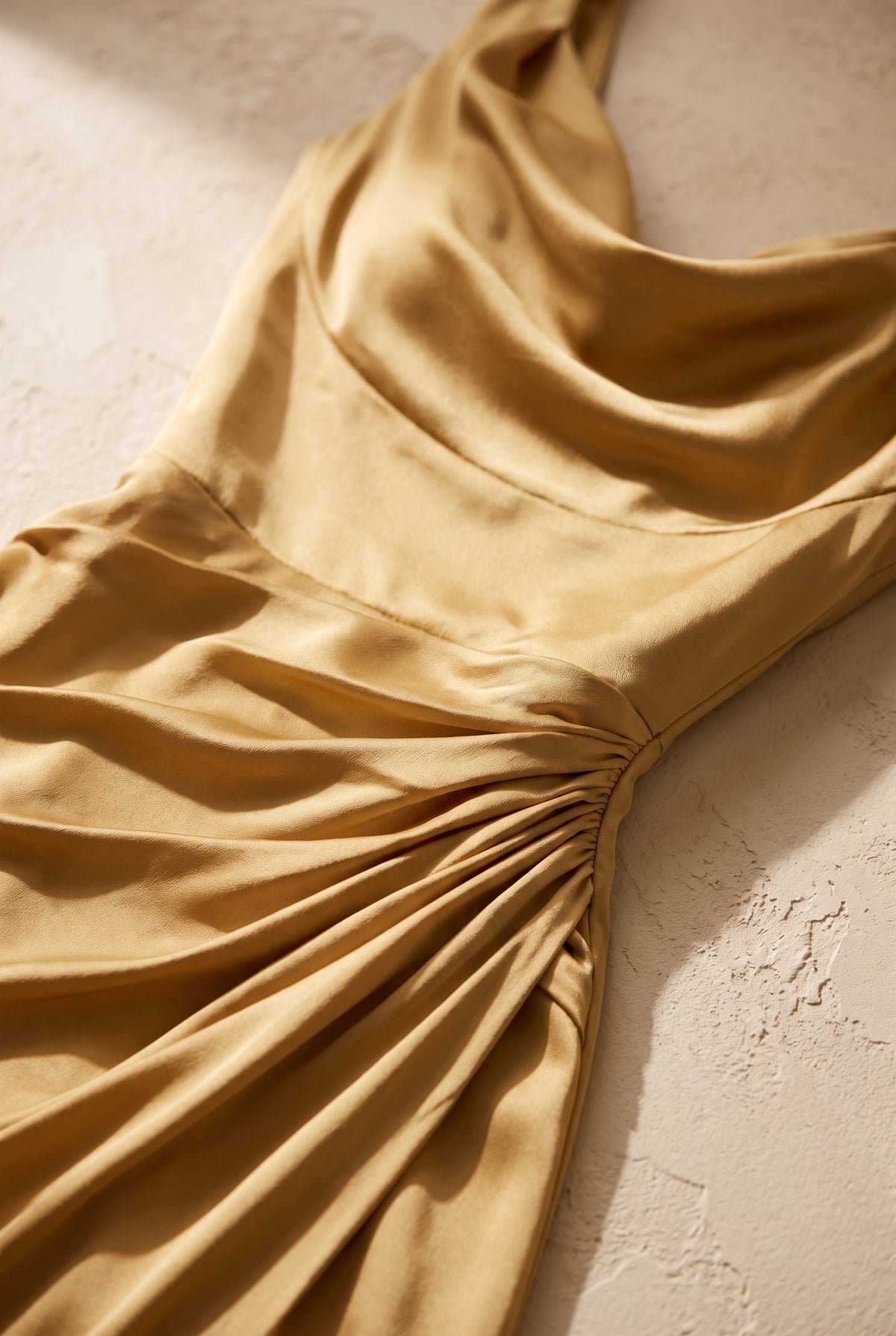 Sera gown, cowl neckline and side ruching detail